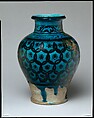 Jar, Stonepaste; underglaze painted under transparent turquoise glaze.